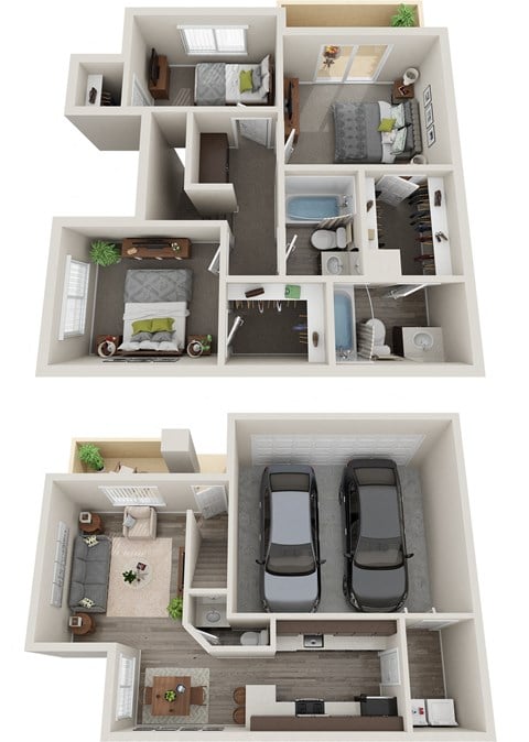 Floor plan for 3 beds, 2.5 baths, 1172 sqft